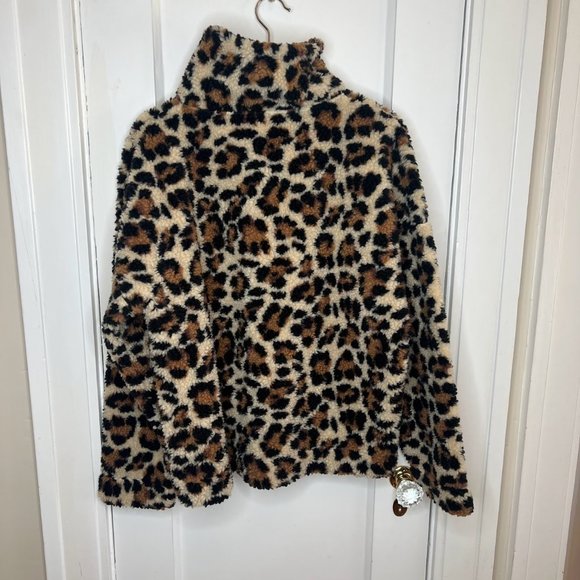 J.Crew Snap Collar Sherpa Sweatshirt in Leopard - L - Picture 3 of 8